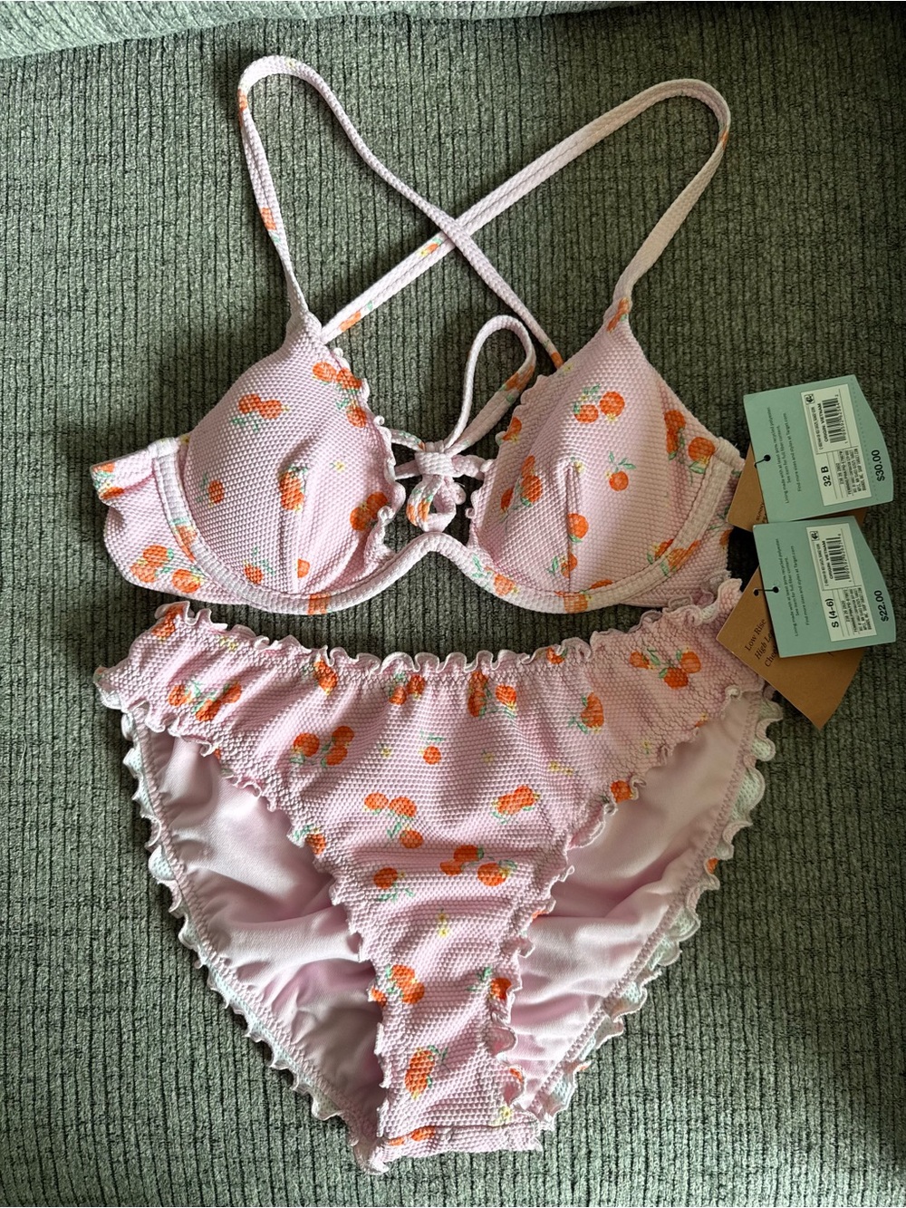 Shade & Shore Pink Bikini Set with Orange Fruit Print